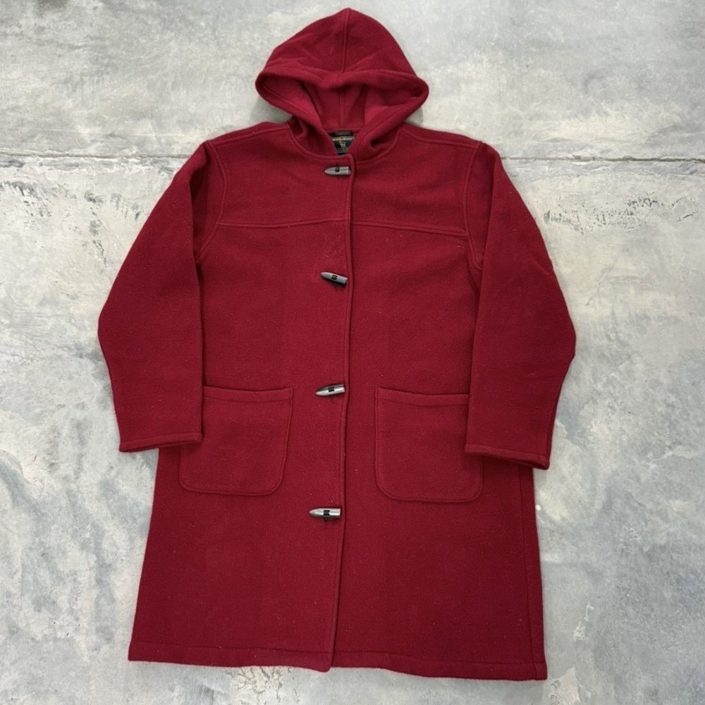 Woolrich Red Hooded Toggle Coat Wool Blend Mid Length Jacket Womens‎